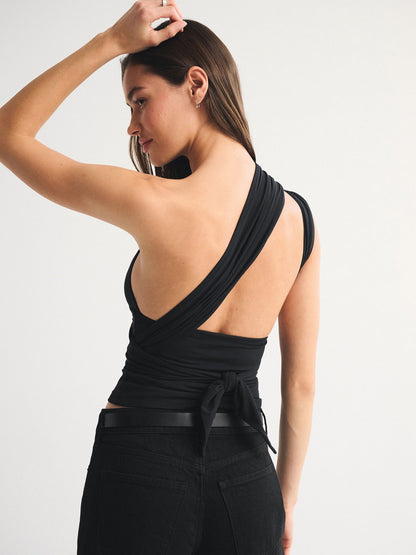 Polka Dots Neckband Cross Straps Backless Tank Tops