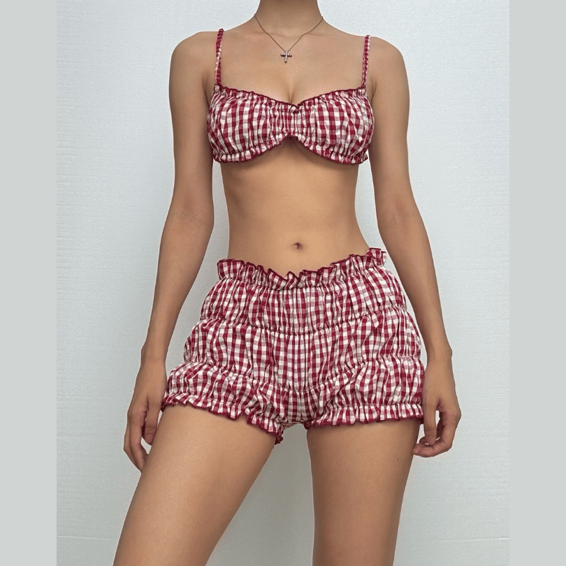 Plaid print smocked cami pant set