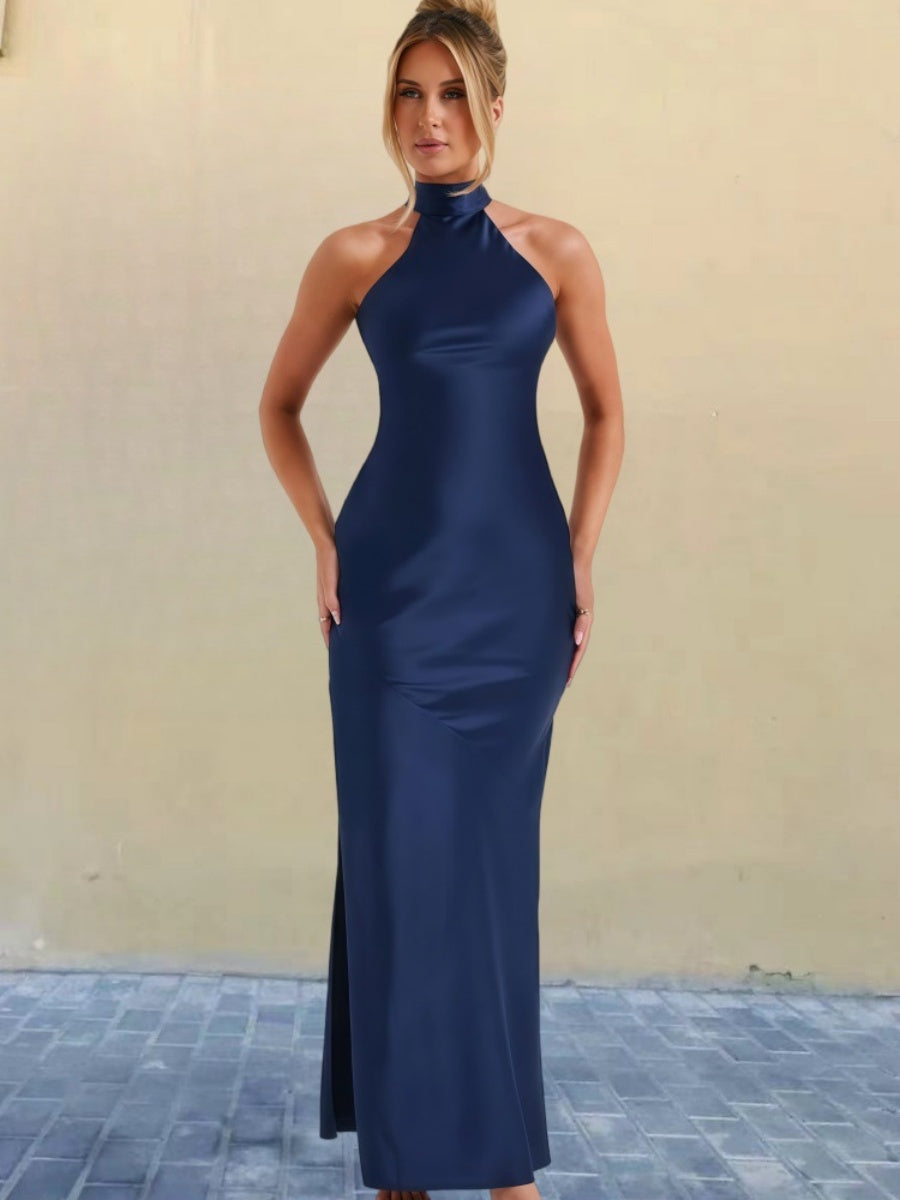 Halter Slits Satin Maxi Dresses