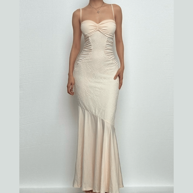 Ruched backless sweetheart neck cami maxi dress-final-sale