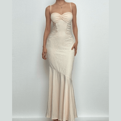 Ruched backless sweetheart neck cami maxi dress-final-sale