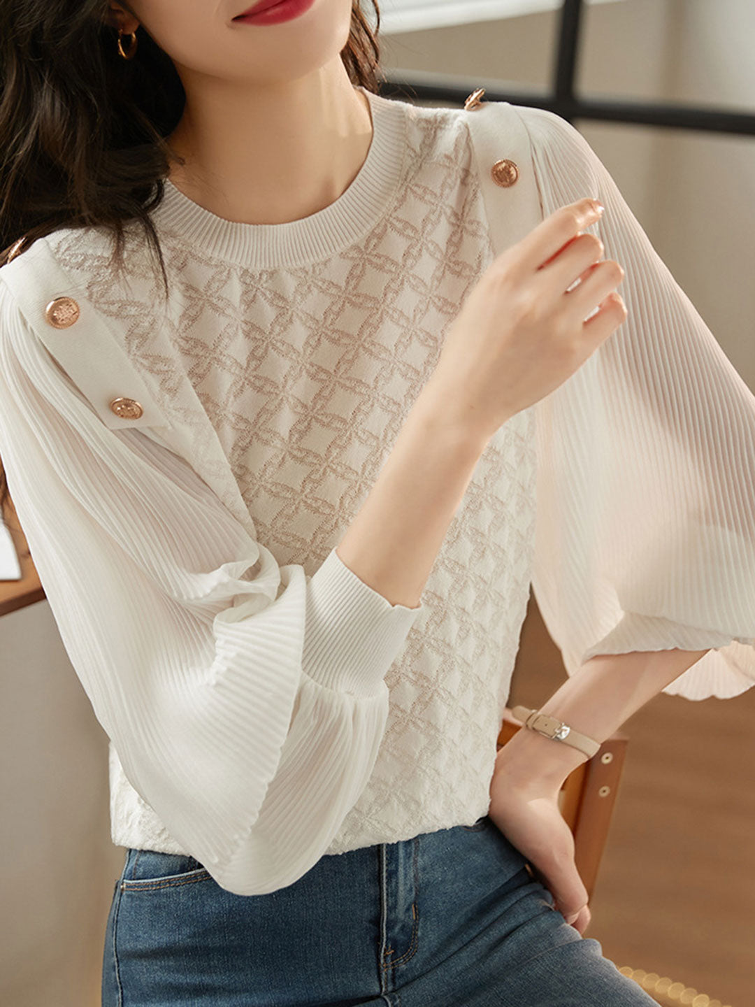 Alyssa Elegant Balloon Sleeve Knitted Blouse