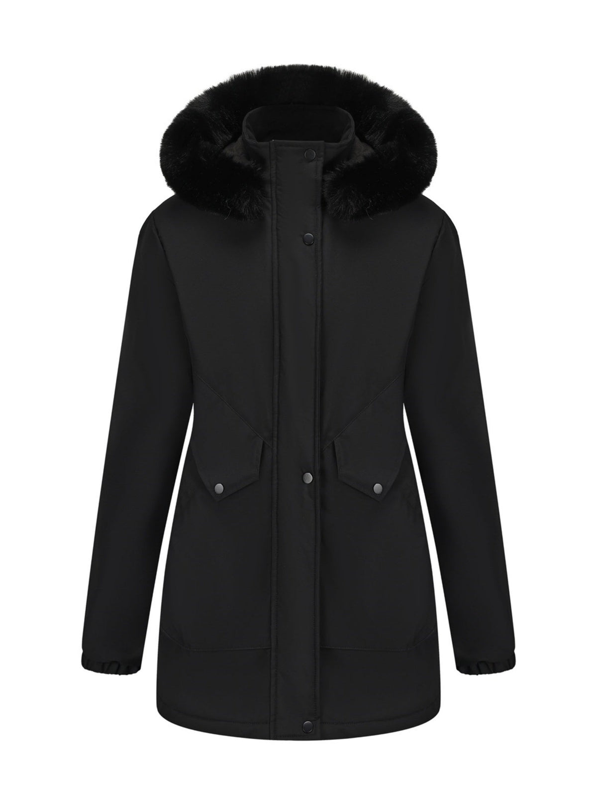 With Fur Collar Hooded For Warmth Drawstring Pocket Down Jacket