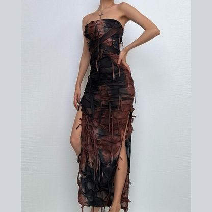 Halter tie dye high slit cross front maxi dress