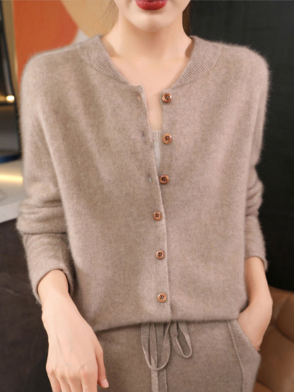Natalie Classic Crew Neck Solid Color Knitted Cardigan-Red