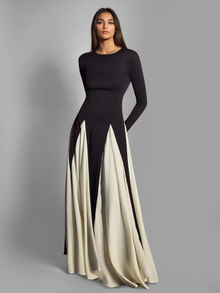 Party Dresses Black Jewel Neck Long Sleeves Two-Tone Semi Formal Dress