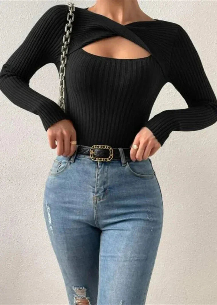 Irregular Cut-Out Knit Pullover Sweater