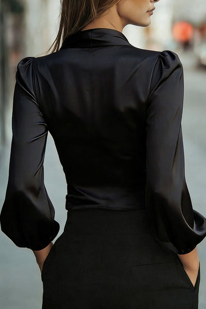 Satin V-neck Long-sleeved Casual Tie-waist Shirt