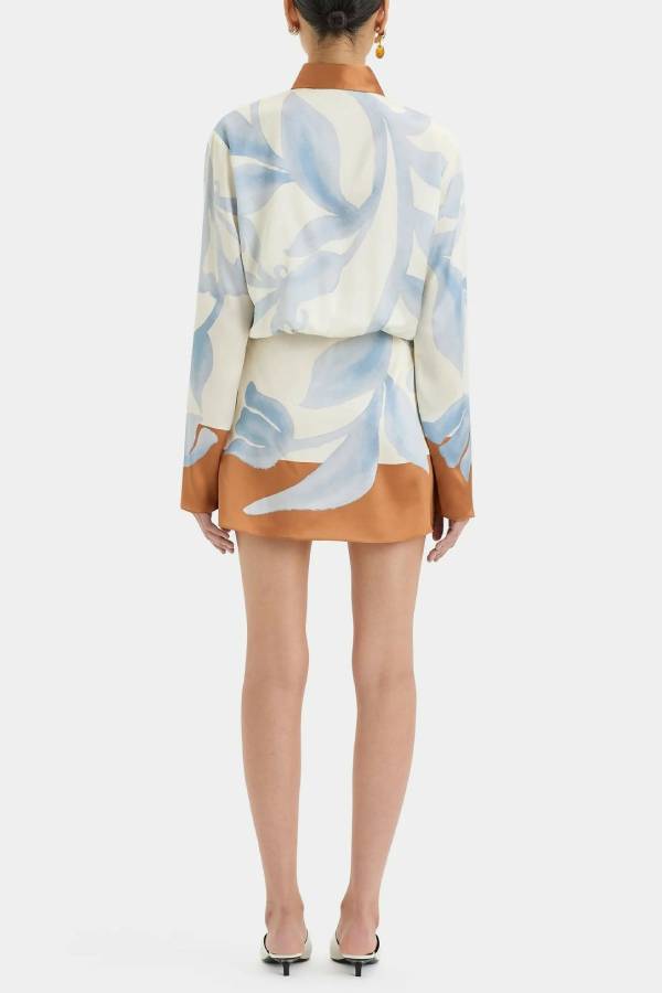 Lake Days Satin Colorblock Unique Print Tie-up Shirt Mini Dress