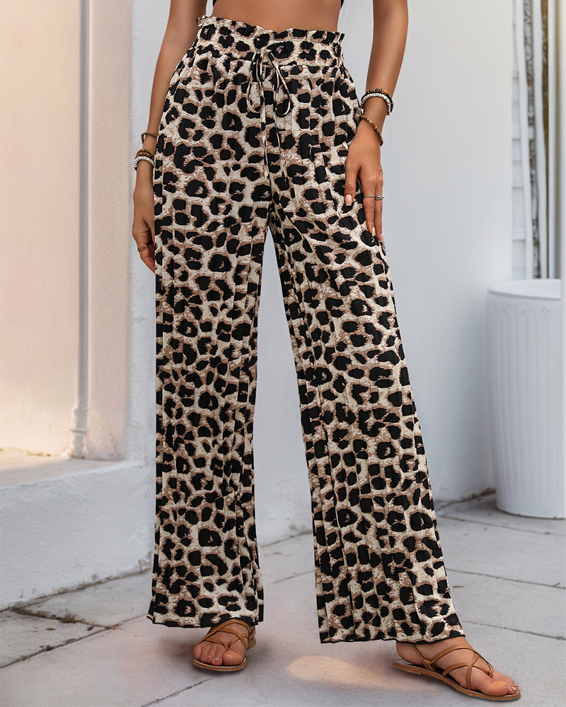 Leopard-Print Pleated Trousers