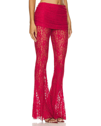 Lace High-Rise Casual Flared Trousers