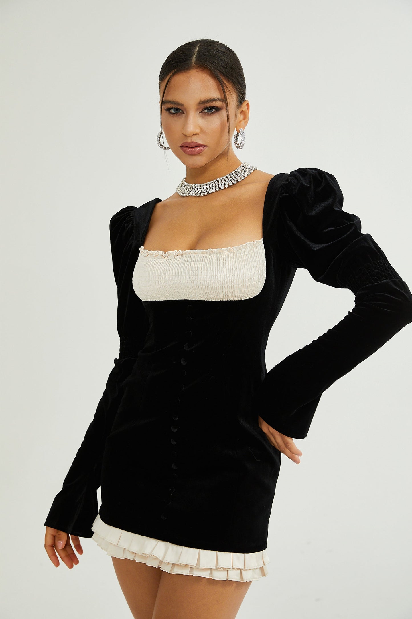 Frederica Square Neck Velvet Mini Dress