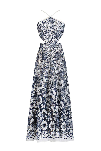 Michaelia Blue Cut Out Halter Dress