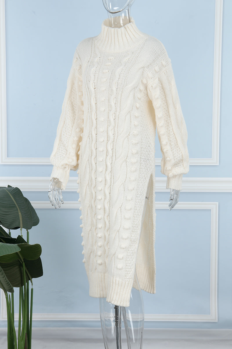 Casual Solid Patchwork High Opening Turtleneck Straight Dresses(5 Colors)