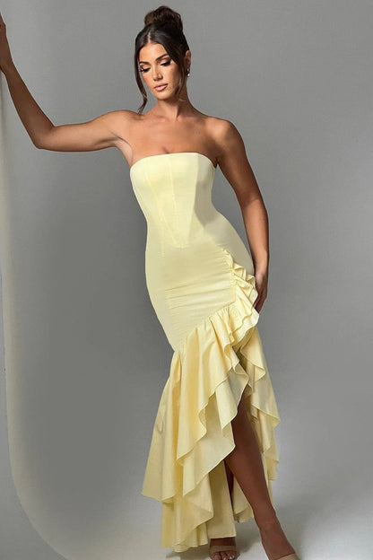 Strapless Slit Back Bodycon Prom Dress