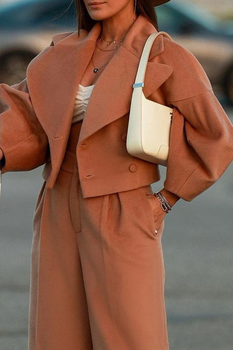 Work Street Solid Pocket Buttons Turndown Collar Long Sleeve Two Pieces(4 Colors)