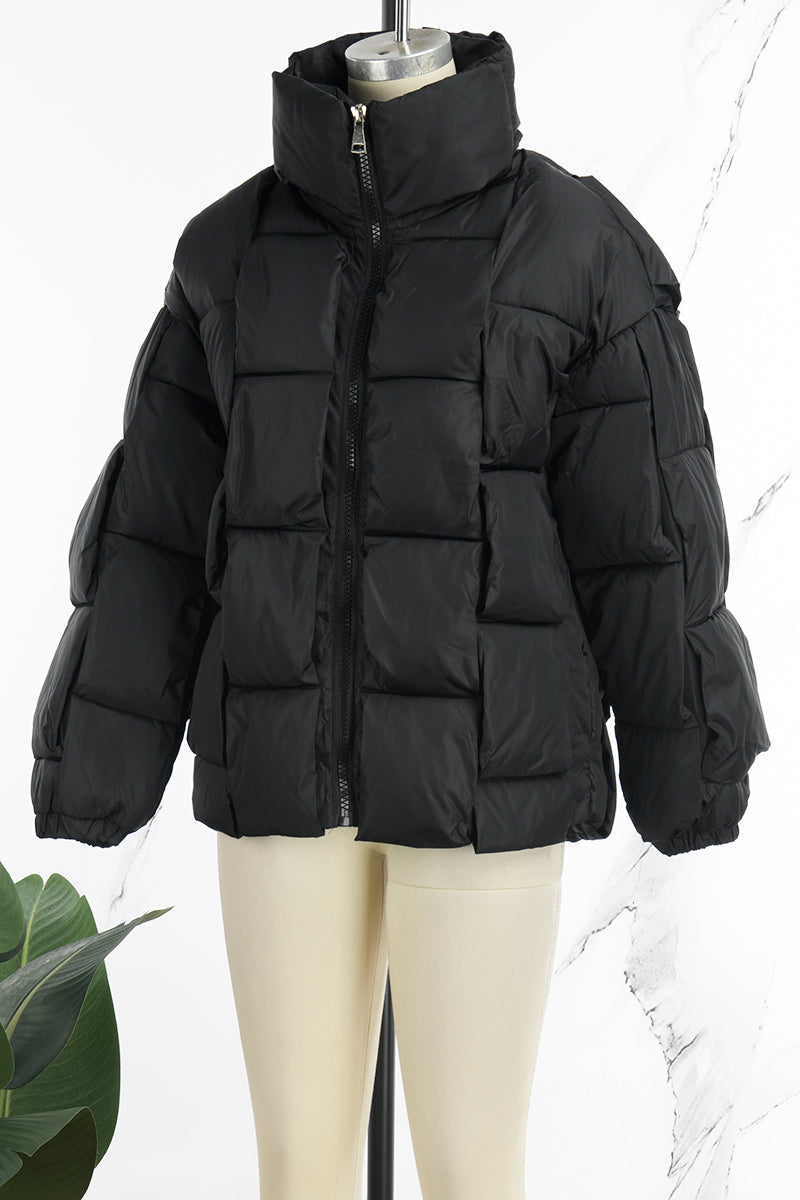 Casual Solid Patchwork Zipper Half A Turtleneck Outerwear(5 Colros)