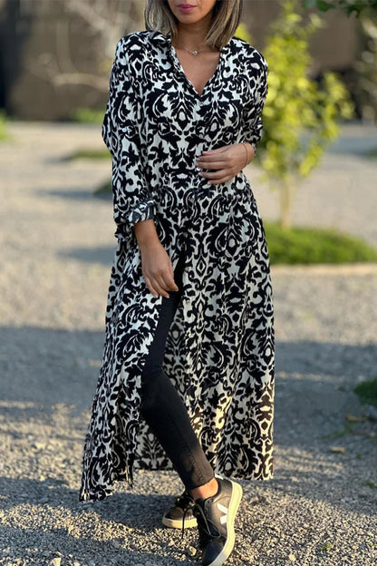 Casual Sweet Geometric Printing Turndown Collar Shirt Dress Dresses