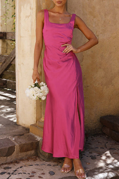 Sexy Celebrities Solid Backless Slit Square Collar Wrapped Skirt Dresses(4 Colors)