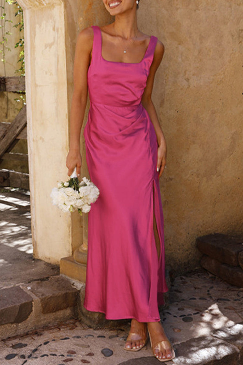 Sexy Celebrities Solid Backless Slit Square Collar Wrapped Skirt Dresses(4 Colors)