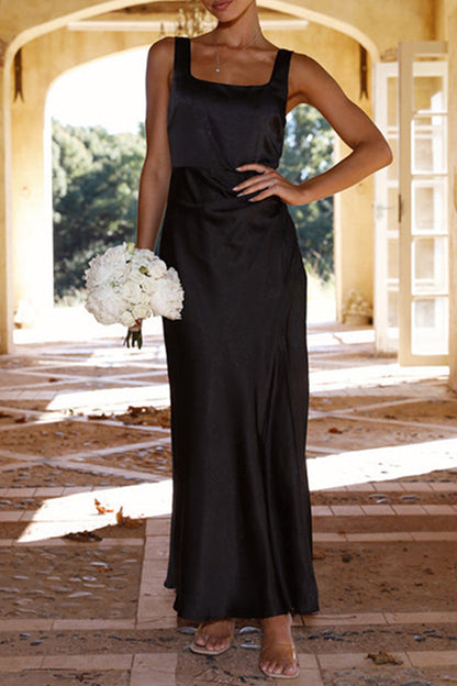 Sexy Celebrities Solid Backless Slit Square Collar Wrapped Skirt Dresses(4 Colors)