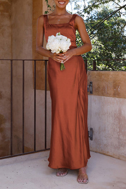 Sexy Celebrities Solid Backless Slit Square Collar Wrapped Skirt Dresses(4 Colors)