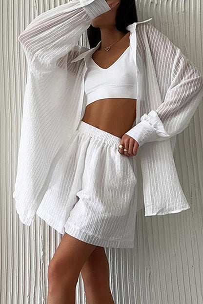 Casual Simplicity Solid Buttons Turndown Collar Long Sleeve Two Pieces