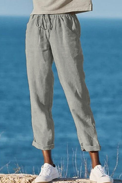 Fashion Casual Solid Pocket Loose Wide Leg Bottoms