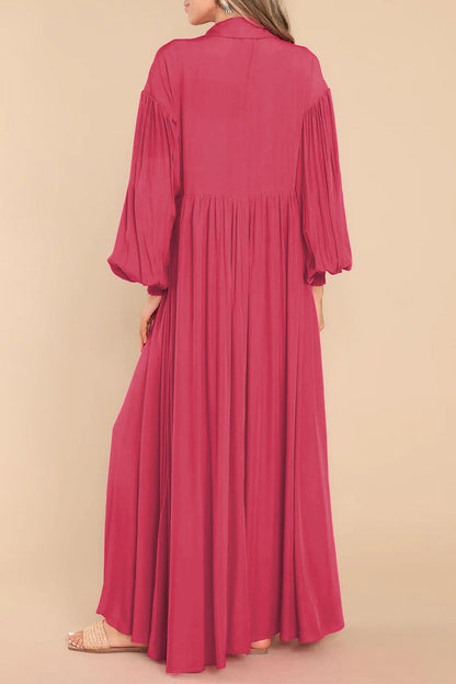 Casual Vintage Solid Fold Turndown Collar Shirt Dress Dresses