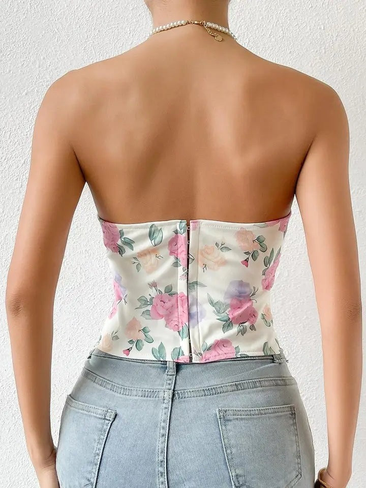 Floral Print Boning Corset Tube Top