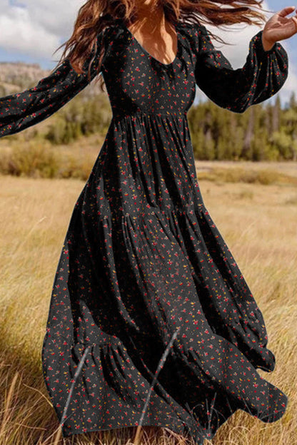 Elegant Floral Patchwork V Neck Printed Dress Dresses(5 Colors)