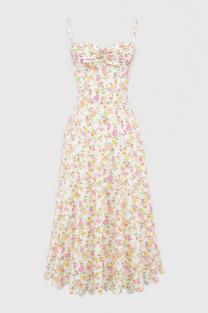Larkt Meadow Floral Print Cotton Bustier Midi Dress