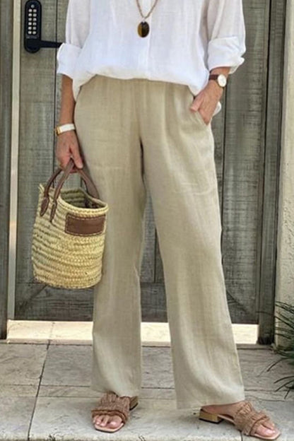 Casual Simplicity Solid Pocket Loose Straight Solid Color Bottoms