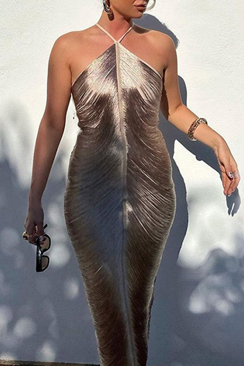 Sexy Solid Tassel Halter Sleeveless Dress Dresses( Colors)