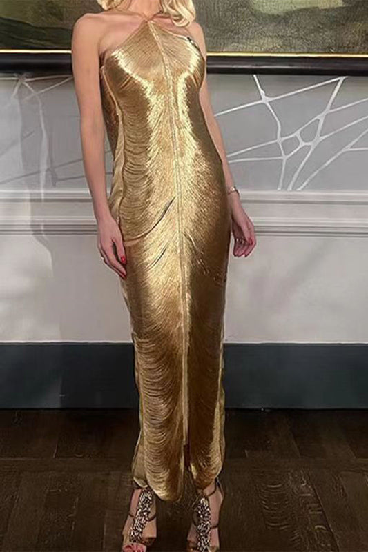 Sexy Solid Tassel Halter Sleeveless Dress Dresses( Colors)