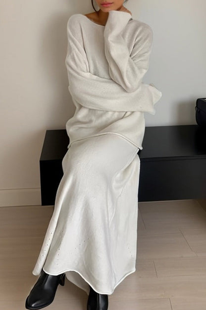 Elegant Solid O Neck Long Sleeve Two Pieces(4 Colors)