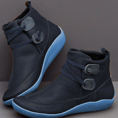 Casual Patchwork Round Leather Shoes