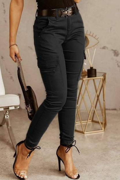 Casual Solid Patchwork Skinny Mid Waist Pencil Trousers(3 Colors)