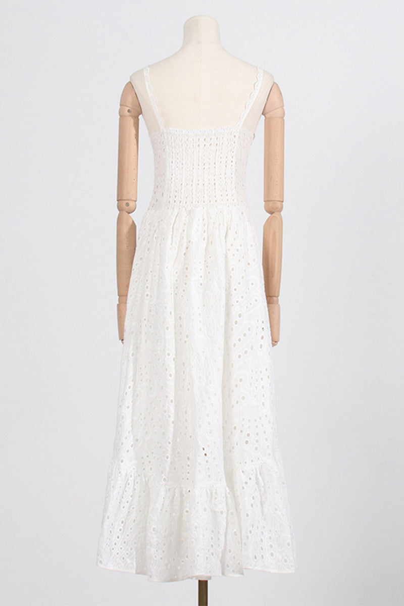 Sweet Elegant Solid Hollowed Out Patchwork Square Collar Sling Dress Dresses(4 Colors)