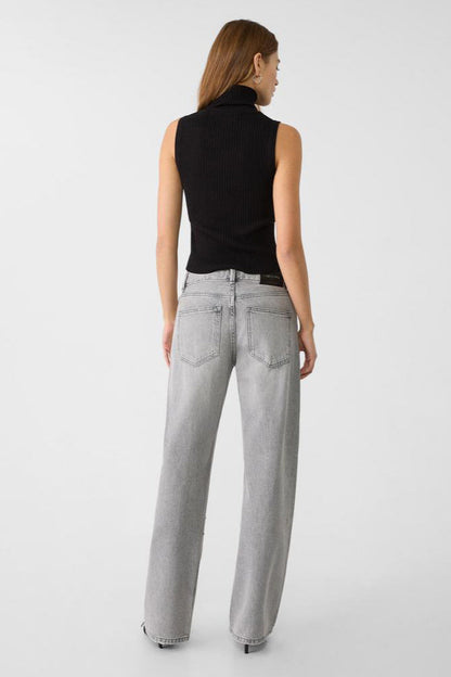 Metal Accent Trendy Wide Leg Jean