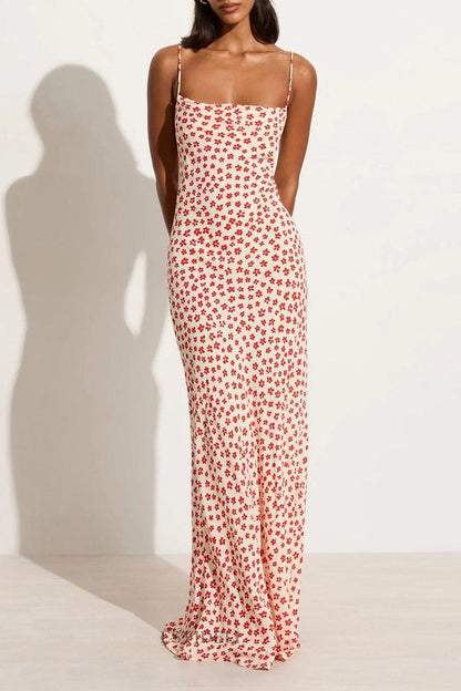 Sexy Vintage Print Flowers Backless Strap Design U Neck One Step Skirt Dresses(3 Colors)