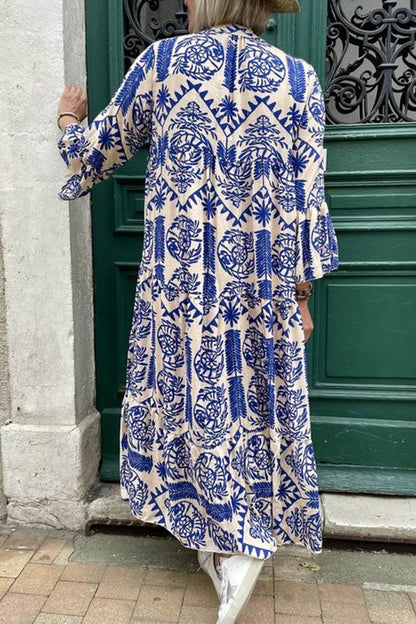 Casual Vintage Geometric Print Patchwork V Neck Printed Dresses(3 Colors)
