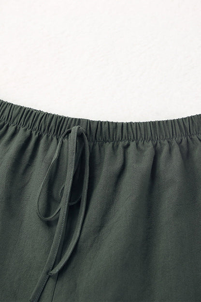 Casual Solid Draw String O Neck Sleeveless Three Pieces