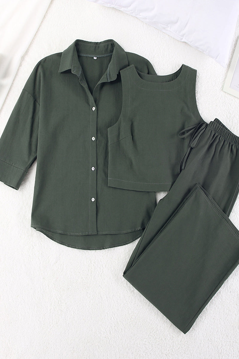 Casual Solid Draw String O Neck Sleeveless Three Pieces