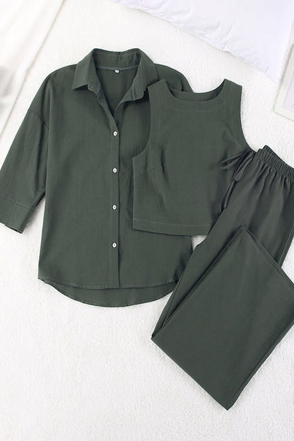 Casual Solid Draw String O Neck Sleeveless Three Pieces