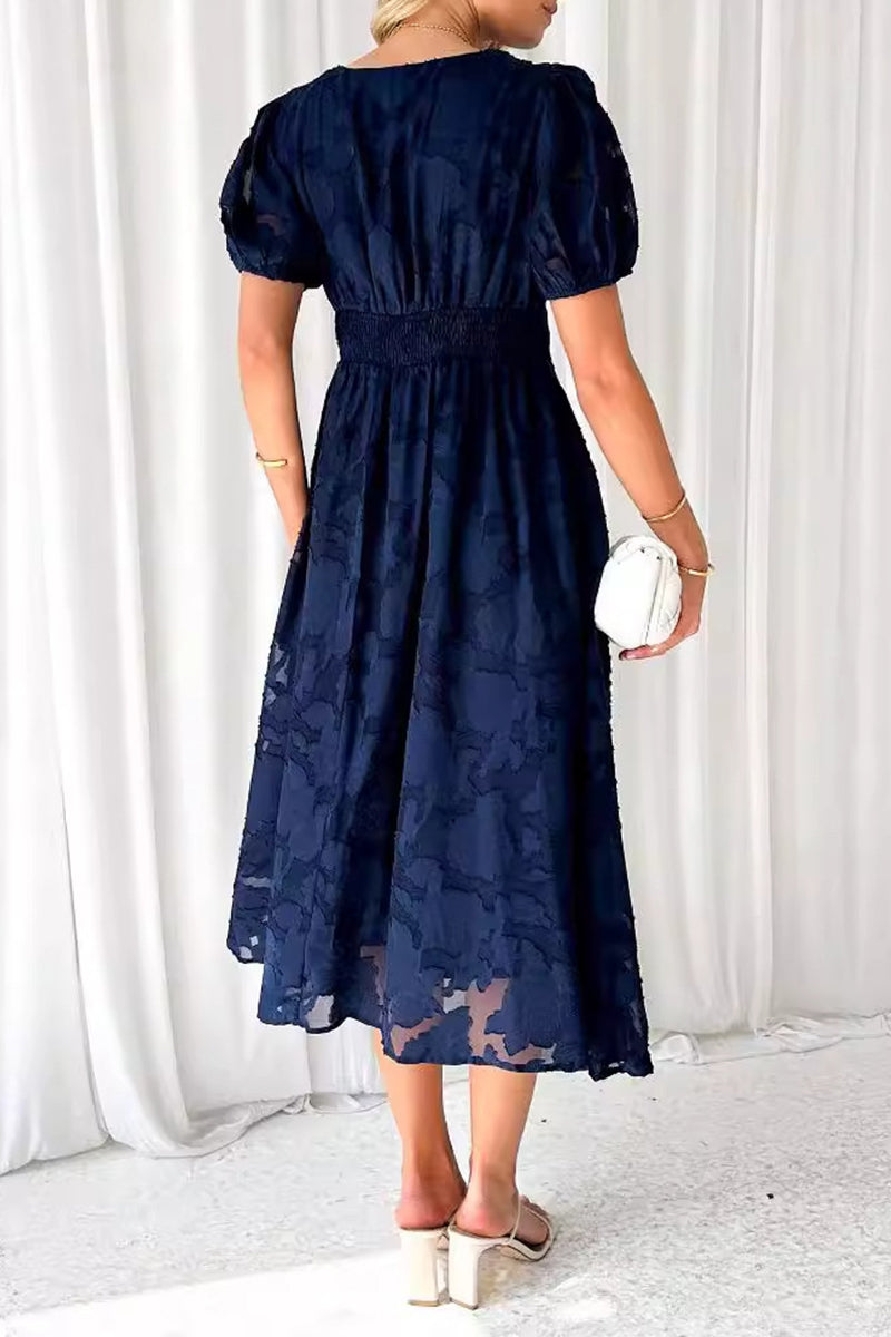 Elegant Solid Lace Pocket V Neck A Line Dresses(3 Colors)