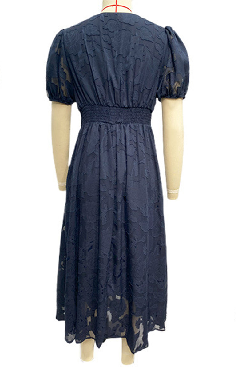 Elegant Solid Lace Pocket V Neck A Line Dresses(3 Colors)