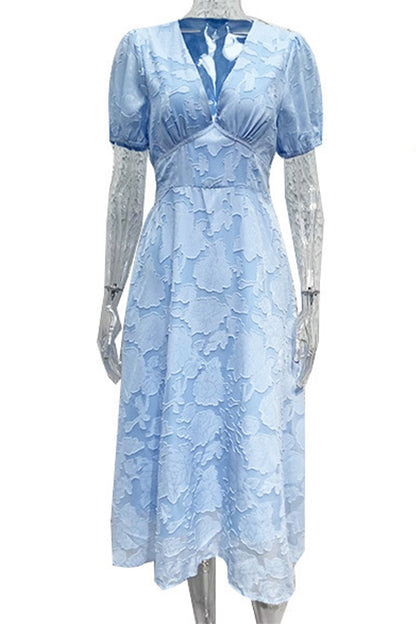 Elegant Solid Lace Pocket V Neck A Line Dresses(3 Colors)