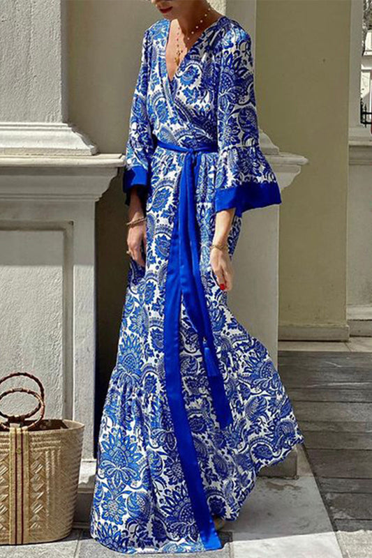 Bohemian Vintage Floral Bandage V Neck Printed Dresses
