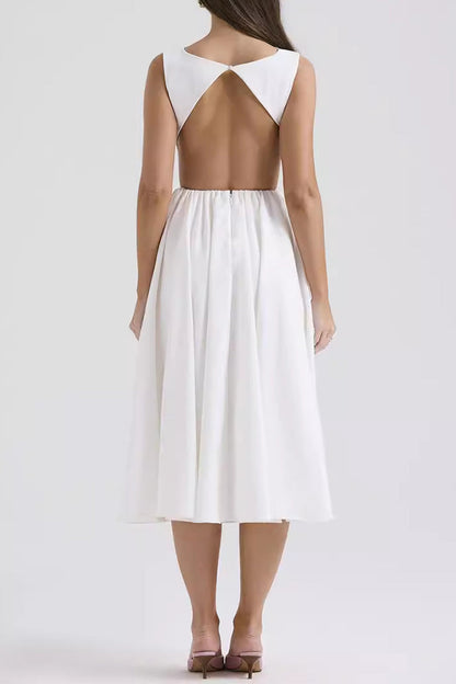Elegant Simplicity Solid Backless O Neck Sleeveless Dresses